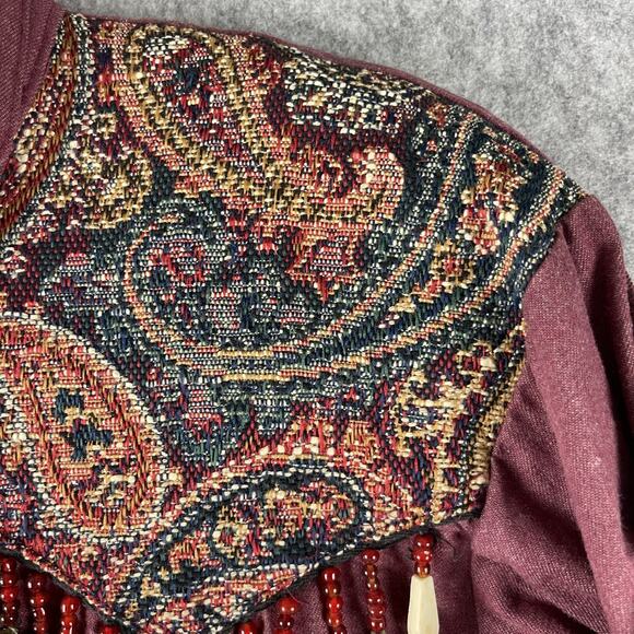 VTG Starfire Embellished Top Womens 12 Burgundy Beaded Jacquard Patch Western - Picture 10 of 16